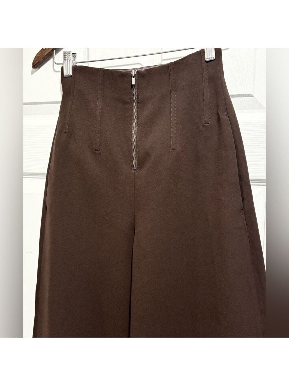Aritzia BABATON 1-01 Cady Pant Brown Zipper Front Corset Waist Wide Leg Size 0 - Picture 6 of 11